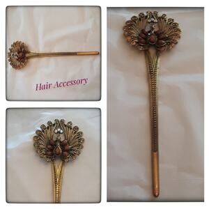 Peacock Hair Stick Bronze Gold Metal Accessory Bridgerton Decoration Jewelry